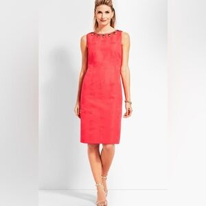 Talbots RSVP Coral Red Pineapple Jeweled Matelasse Sleeveless Sheath Dress- 2P